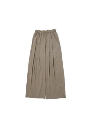 Light khaki relaxed wide-leg Korean streetwear pants with elastic drawstring waistband and pleated front detail