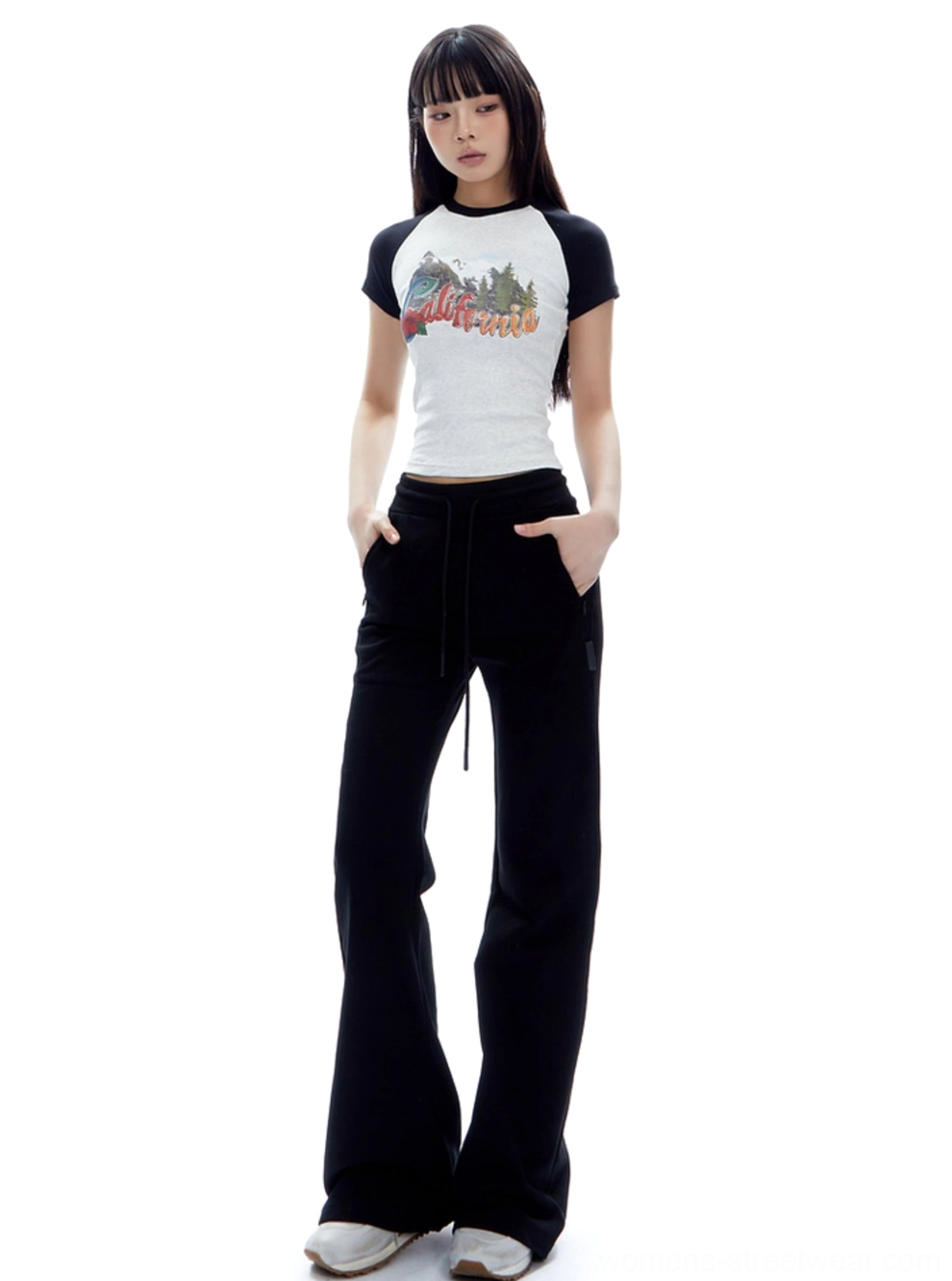 Long high-waist flared sweatpants for Korean-inspired streetwear outfits and casual everyday layering