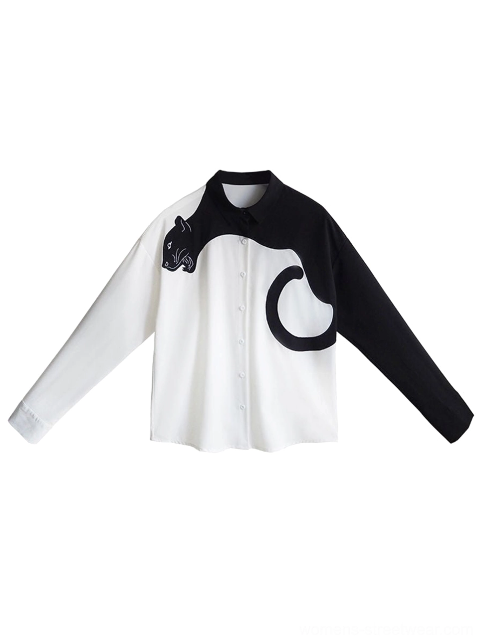 Long sleeve panther embroidered blouse product image showing the statement shirt variation