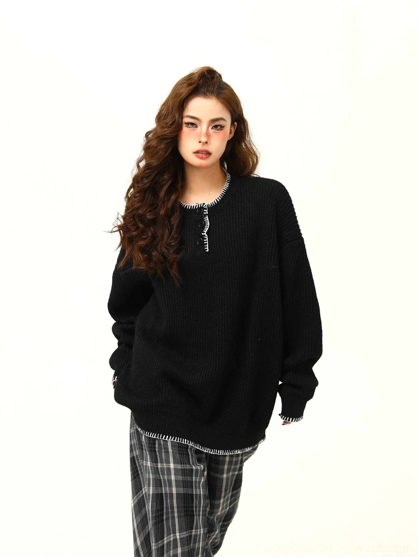 Loose fit ribbed Henley knit sweater product image for Acubi-inspired casual and streetwear outfits