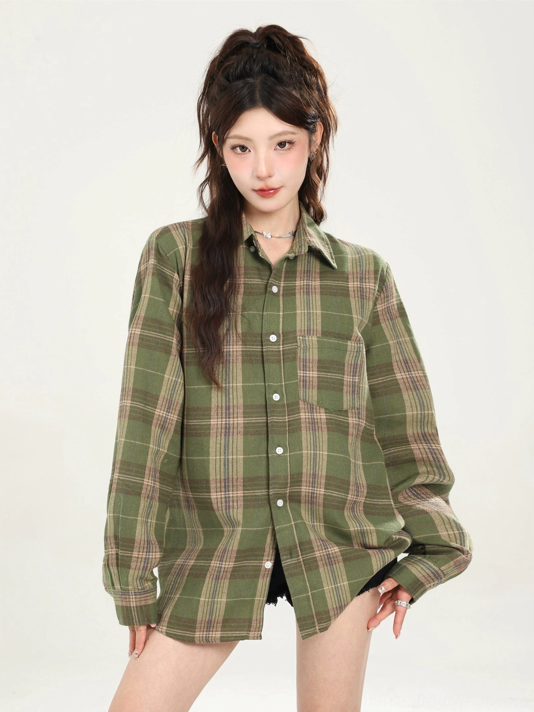 Loose long sleeve plaid boyfriend shirt for everyday layering product view 17