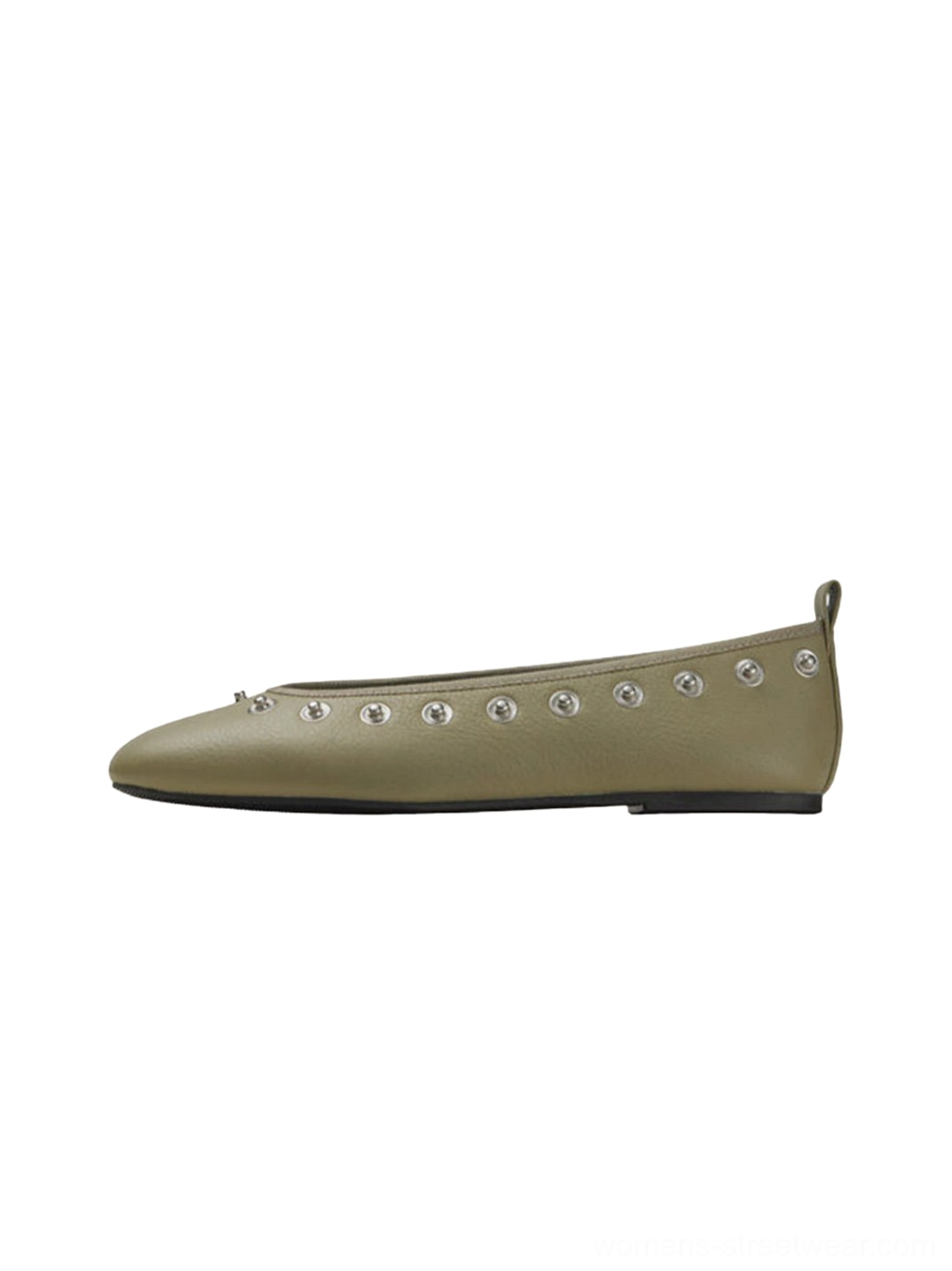 Low-profile square-toe ballet flats with dimensional fabric flowers and edgy studded trim