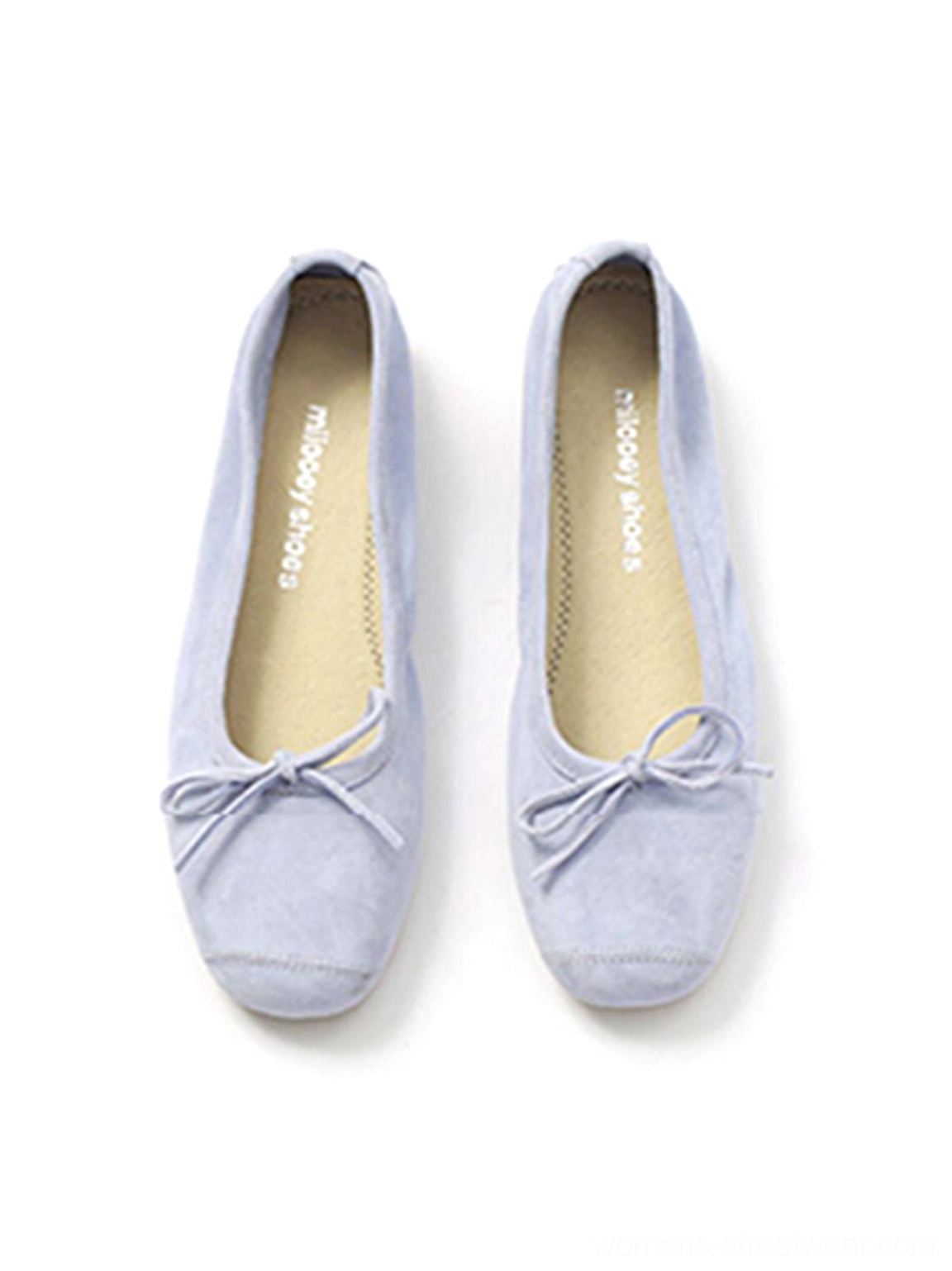 Low-profile square-toe ballet flats with delicate bow detail for Korean-inspired streetwear outfits