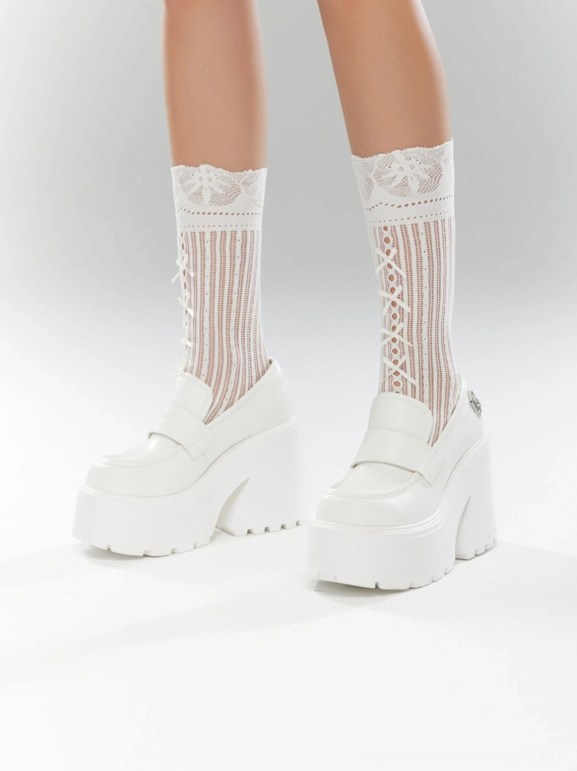 Chunky lug platform block heel loafers in a modern streetwear footwear product view