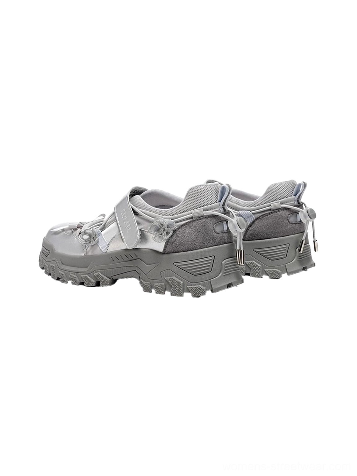 Rear view of Mary Jane platform sneakers showing heel drawstring breathable mesh detail and textured anti-slip outsole
