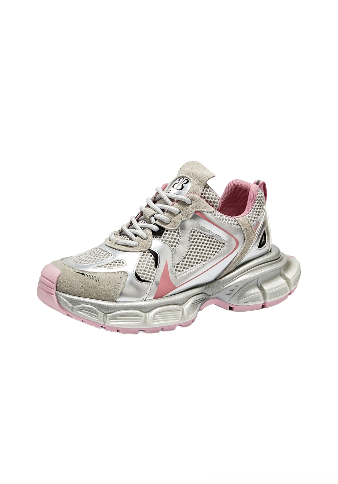 Metallic mesh retro runner sneakers mixed material upper detailed product image
