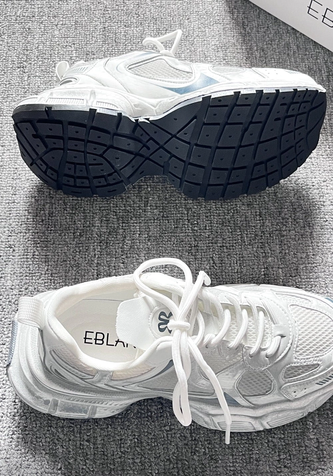 Metallic mesh retro runner sneakers reflective-look overlays and lace-up front product view