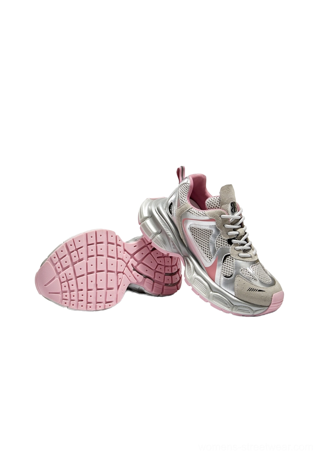 Metallic mesh retro runner sneakers Y2K inspired sculpted sole product view