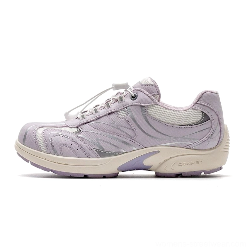 Lavender and light gray streamline trail sneakers with soft pastel mesh upper quick pull laces and sculpted sole