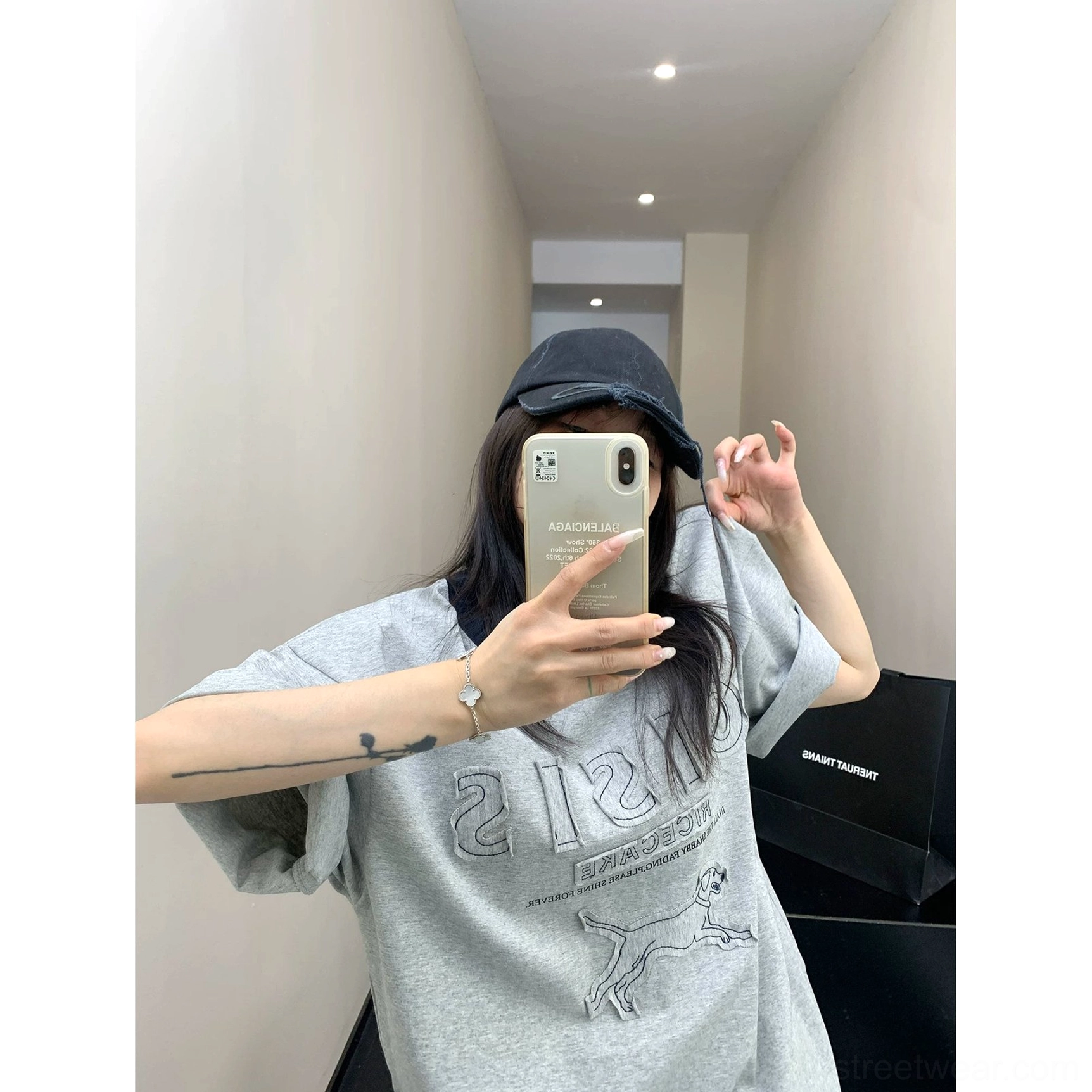 Midnight Hound oversized cotton graphic tee featuring contrast ribbed neckline and relaxed dropped shoulder fit