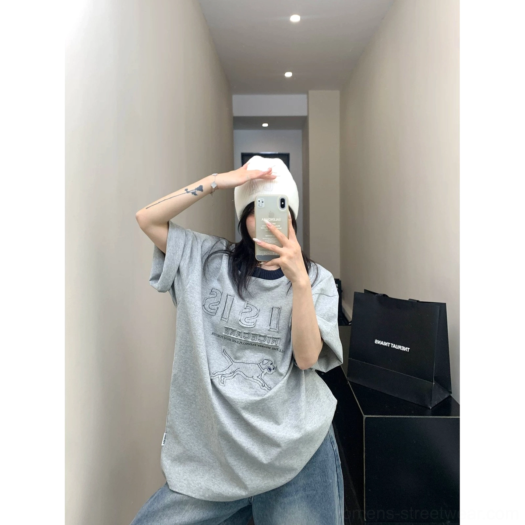 Midnight Hound oversized embroidered graphic streetwear T-shirt product view with relaxed cotton silhouette