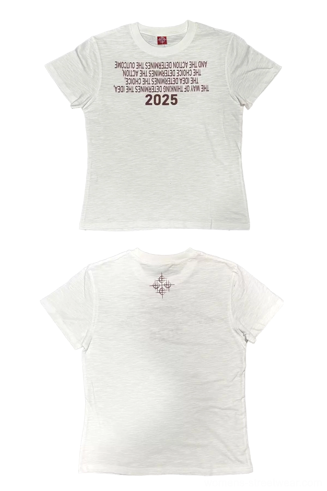 Midnight Outcome 2025 graphic T-shirt product image highlighting the modern typography-led Y2K streetwear design