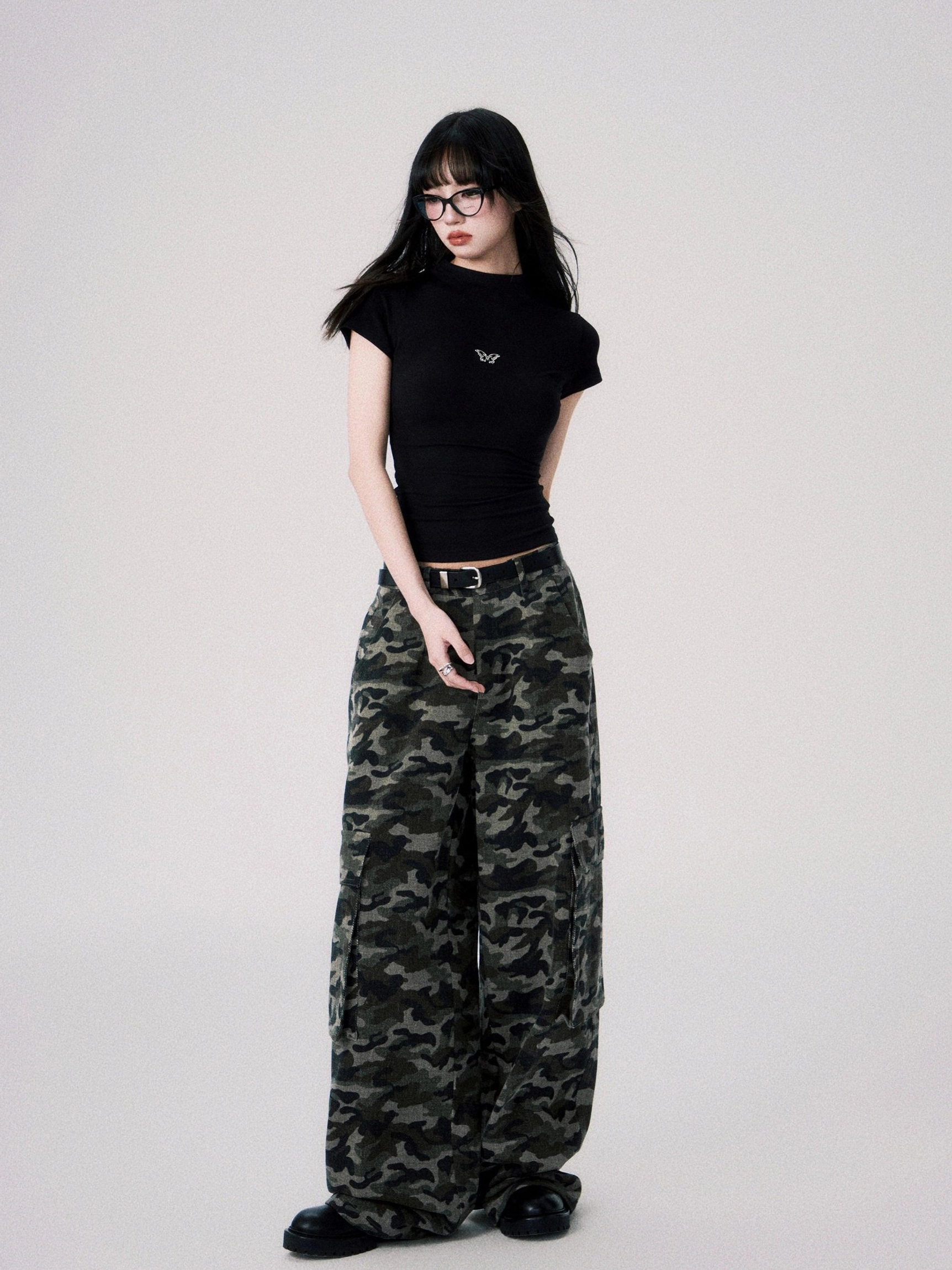 Minimal butterfly embroidered crop tee for women in a soft fitted silhouette for everyday styling