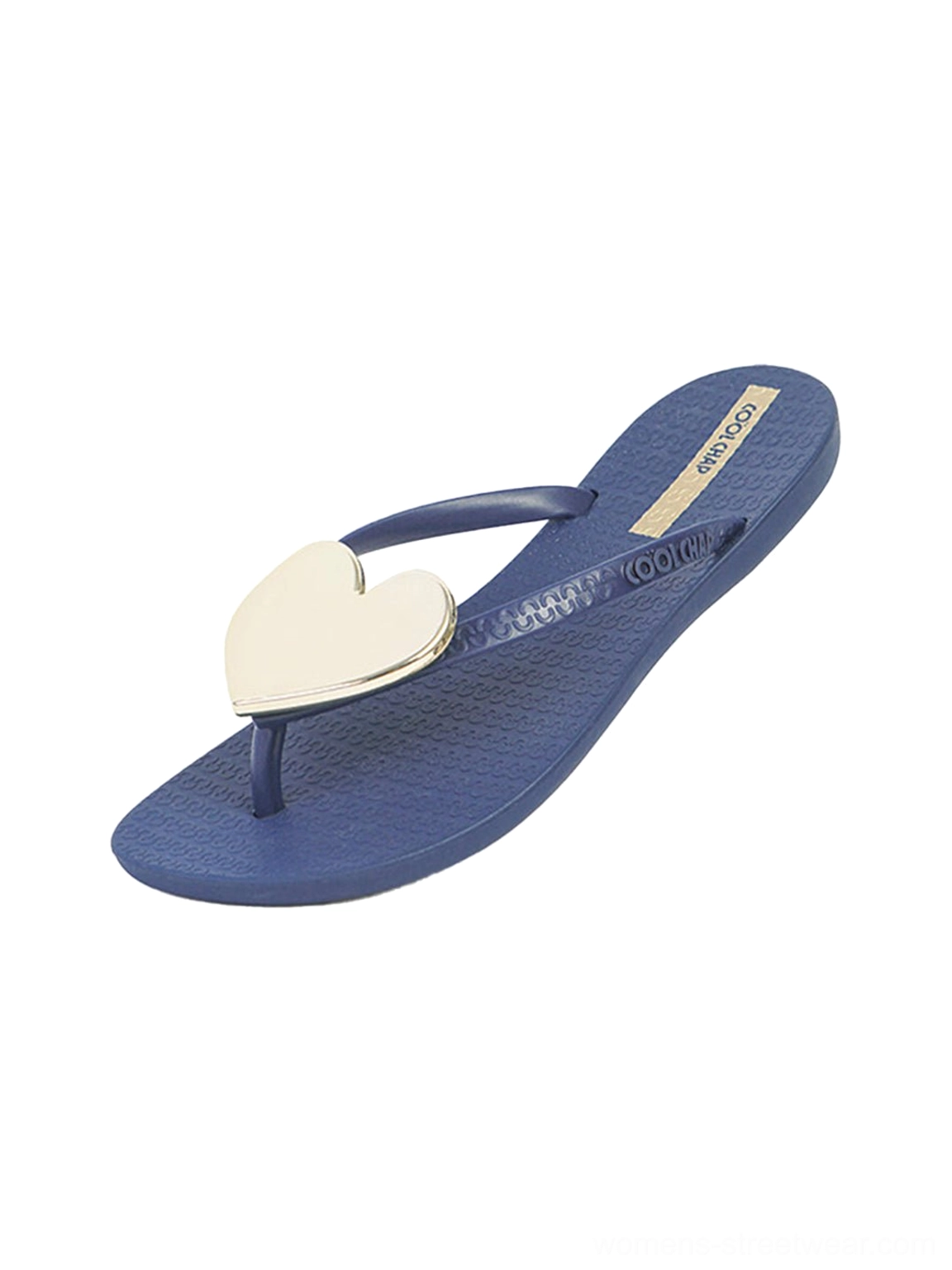 Blue minimal heart plaque thong flip-flops for women product view