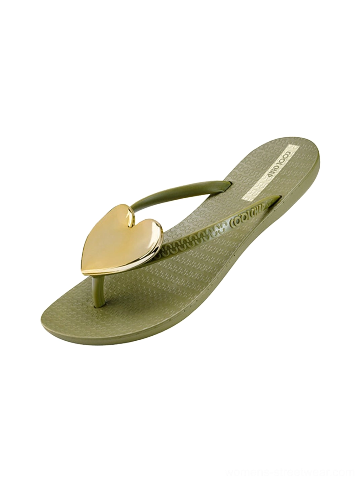 Green minimal heart plaque thong flip-flops for women product view