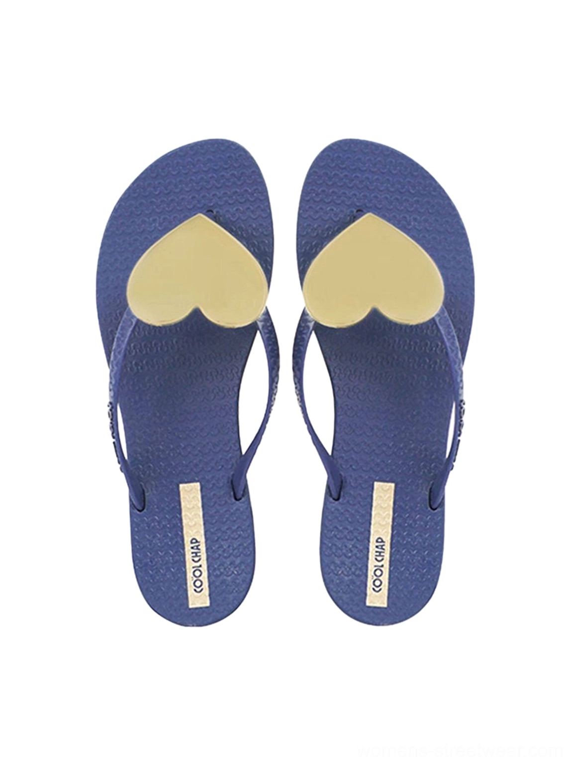 Women's minimal heart plaque thong flip-flops with slim strap design