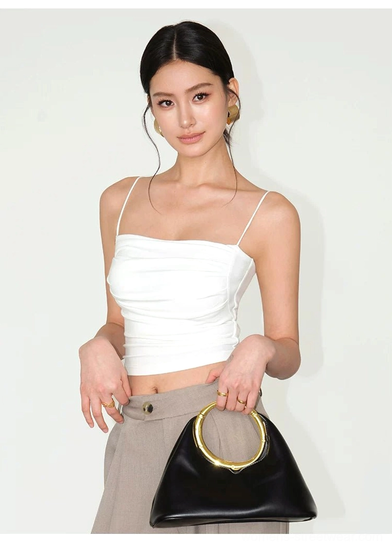 Minimalist draped ruched cami crop top for Acubi style Korean fashion and modern streetwear