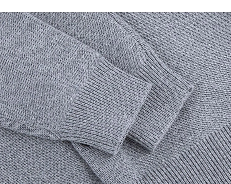 Ash gray minimalist knit cardigan sleeve cuff and ribbed hem detail in soft cotton wool blend