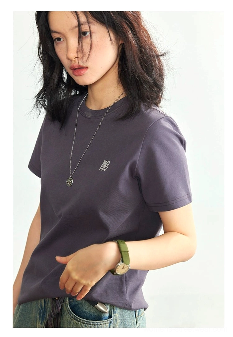 Minimalist embroidered logo crew neck t-shirt seoul fashion district influence contemporary