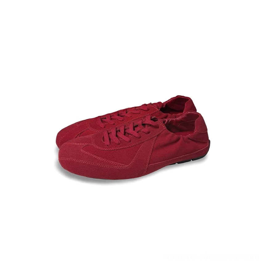 Minimalist low-top suede sneakers designed for Korean fashion, Seoul streetwear, and relaxed tailored outfits