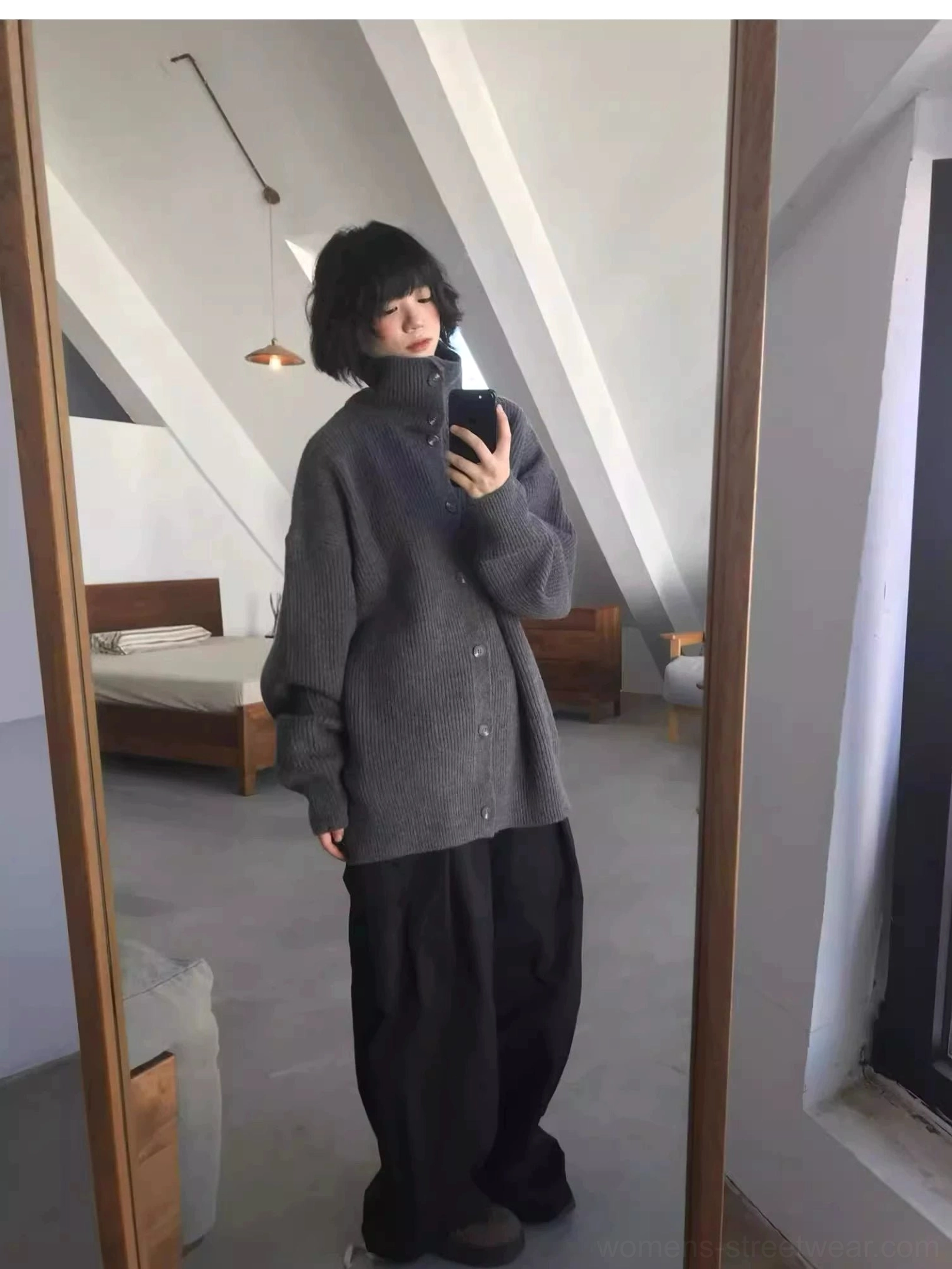 Minimalist oversized ribbed knit cardigan with button closure for modern urban layering and Korean style
