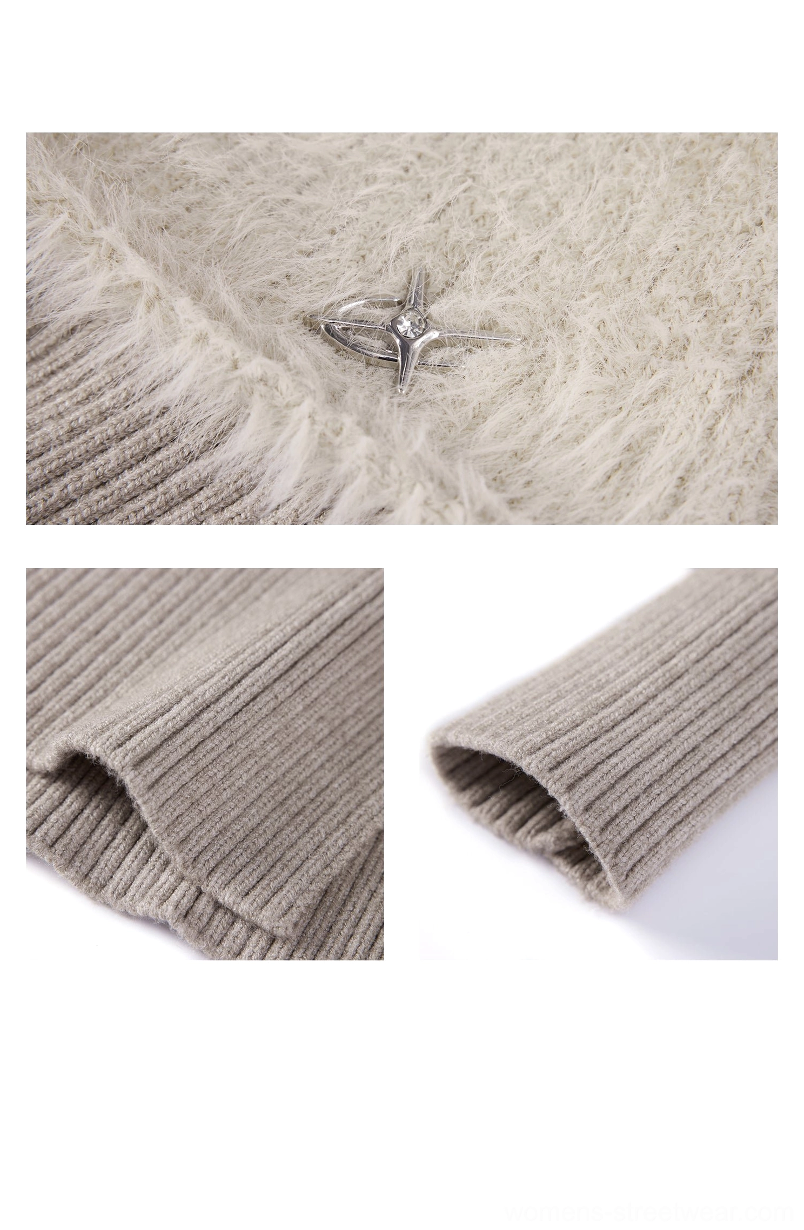 Mink cashmere off-shoulder fur trim ribbed knit sweater soft knit fabric detail