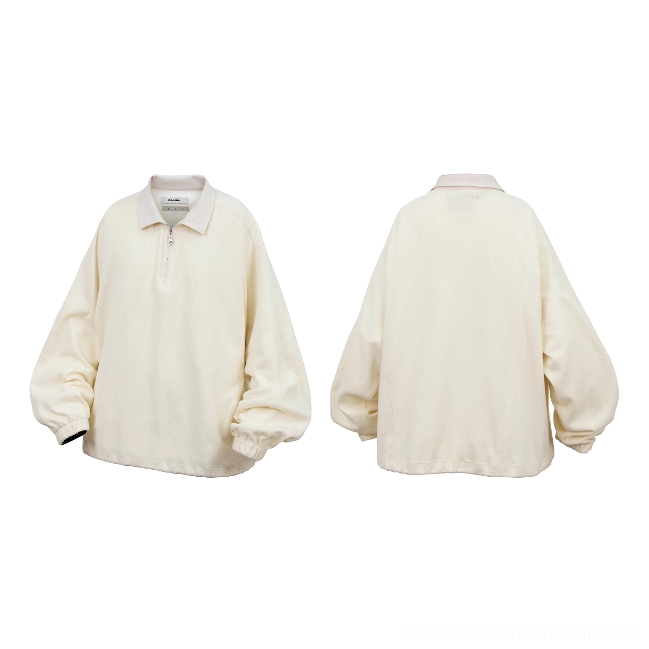 Modern half-zip polo sweatshirt with soft spread collar and raglan sleeves for everyday urban outfits