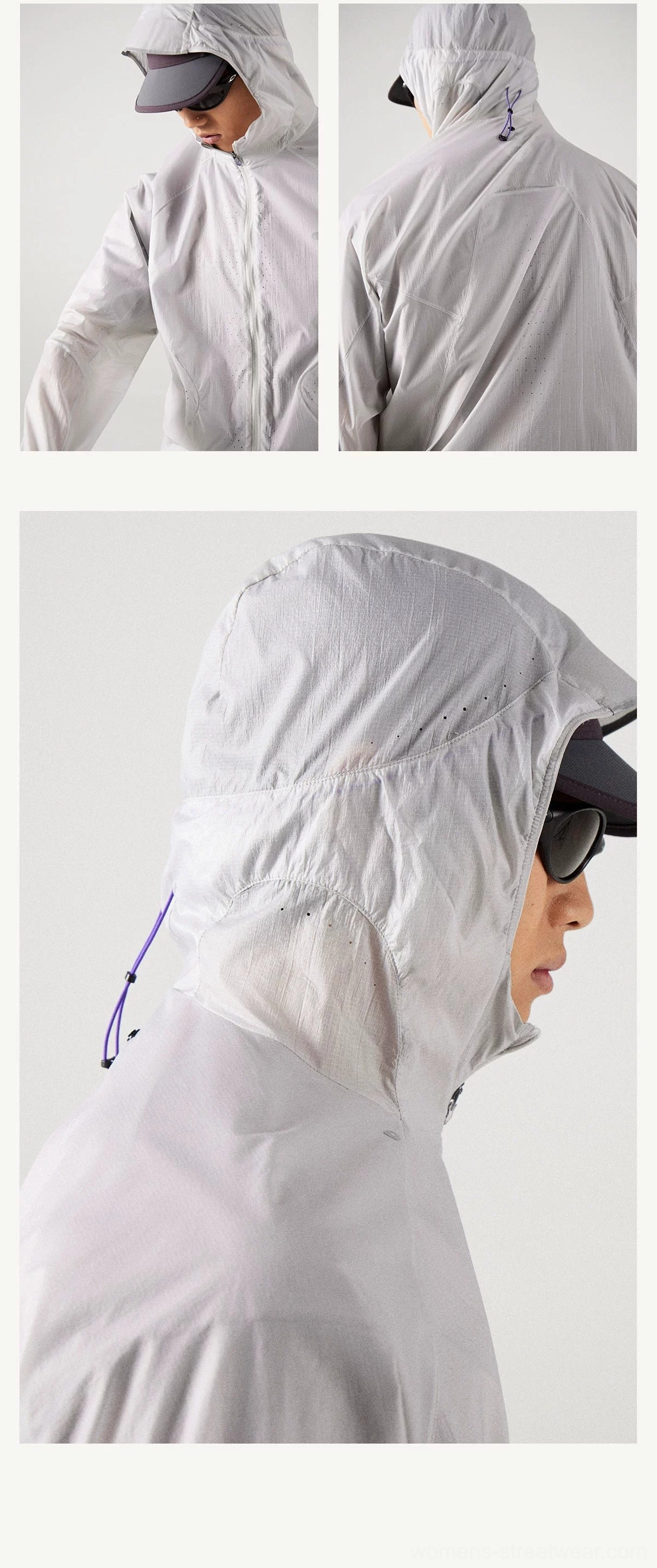 Modern ultra-light windproof jacket with full zip front, adjustable hood, and performance polyamide fabric