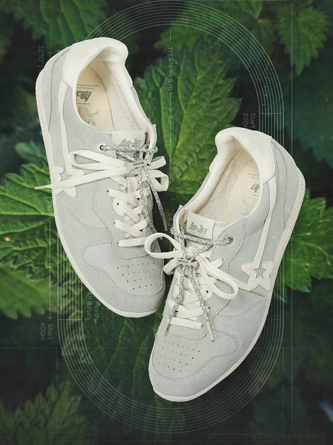 Modern Y2K streetwear sneakers with a low-profile shape, layered suede construction, contrast side detailing, and classic trainer styling
