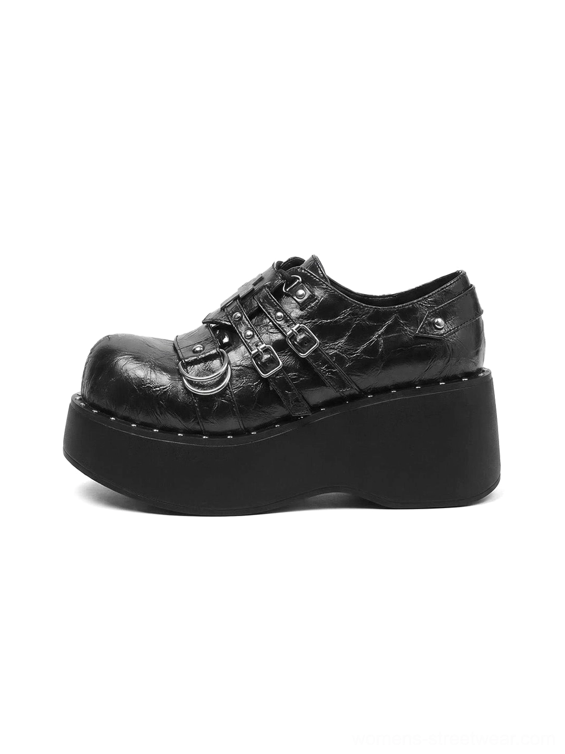 Multi-buckle Gothic platform Mary Jane shoes for women detailed product view with chunky alternative streetwear styling