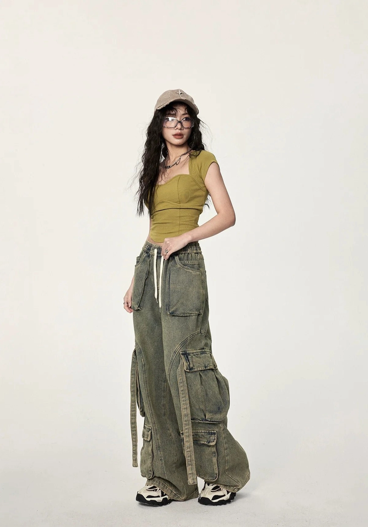 Mustard yellow women’s crop top with ribbed fabric, sweetheart neckline, twisted back design, and versatile Korean fashion styling