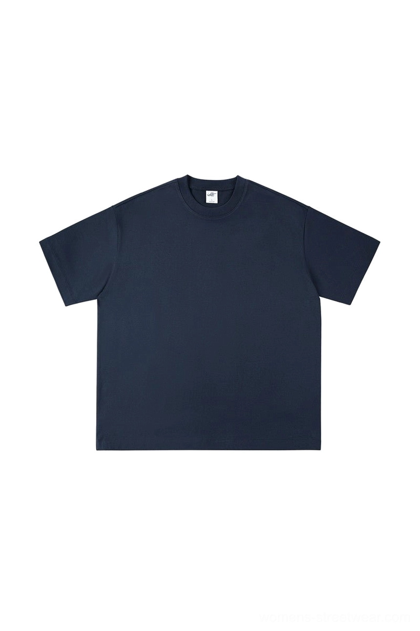 Navy blue relaxed fit oversized cotton crew neck t-shirt for minimalist streetwear styling