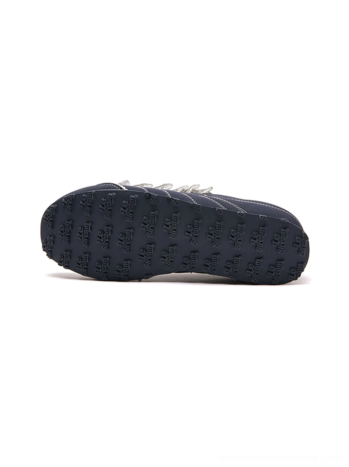 Navy ruffled lace contrast-stitch low-profile streetwear trainers product image