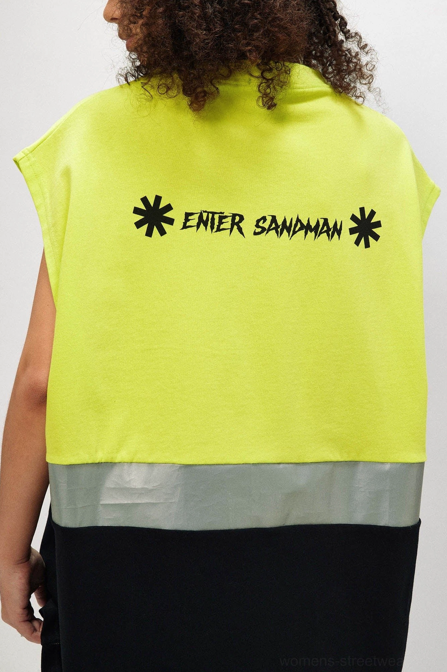 Gothic graphic neon panel tank top with black colorblock construction and contemporary urban styling