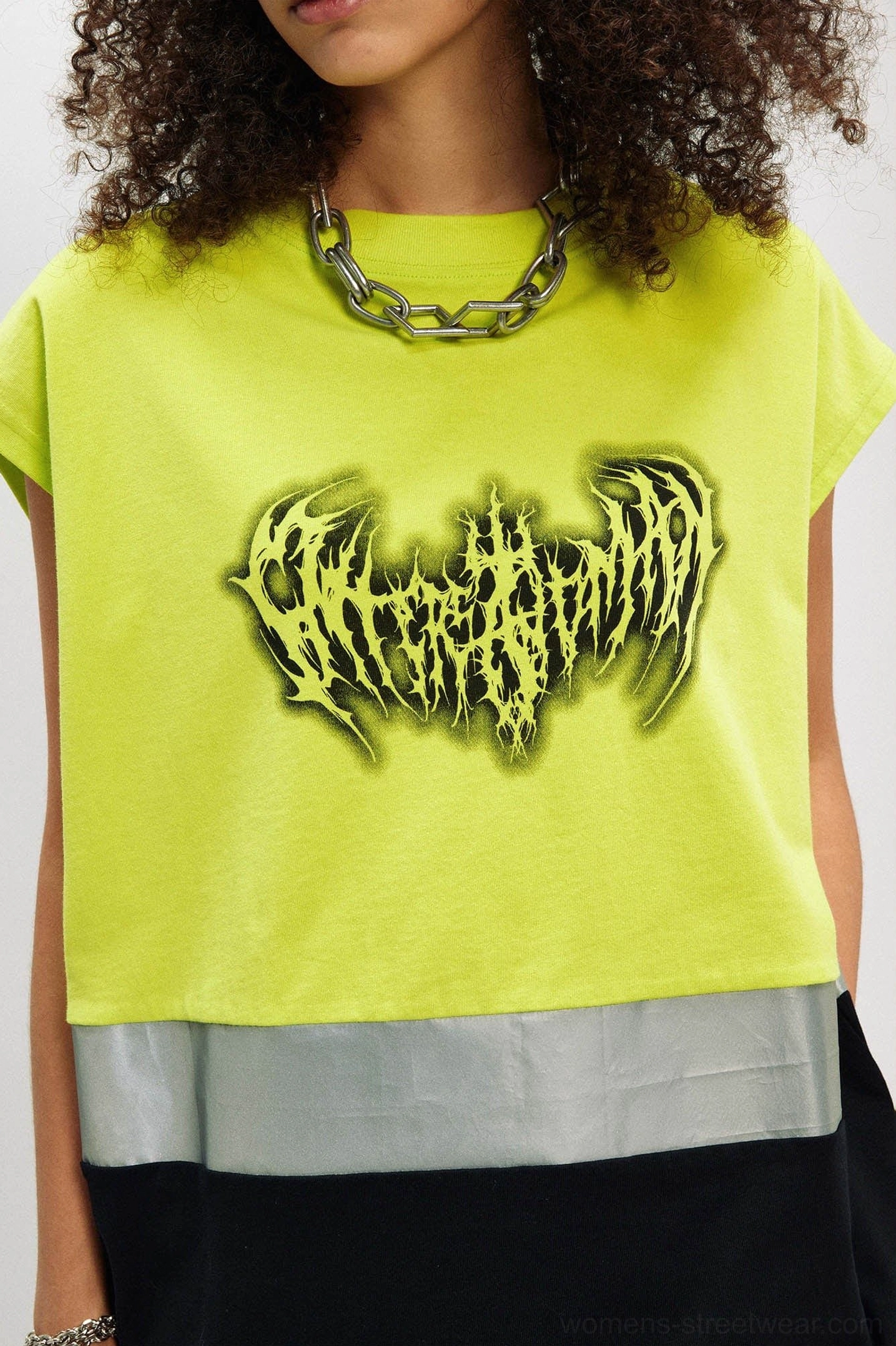 Oversized reflective stripe tank top in neon colorblock design for alternative streetwear fashion