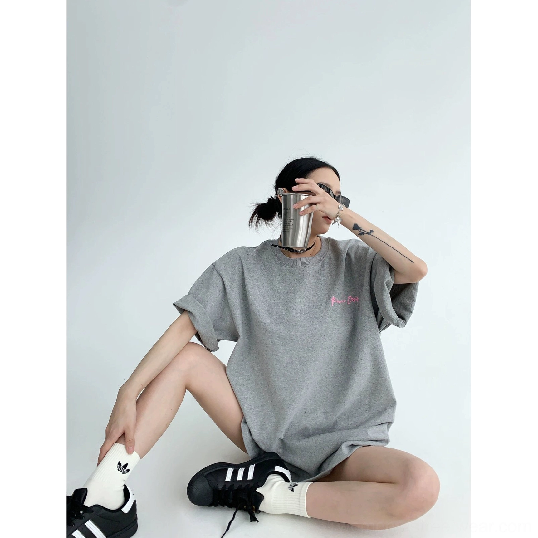 Neon script oversized graphic T-shirt designed with heavyweight cotton, drop shoulders, crew neck, and relaxed unisex streetwear fit