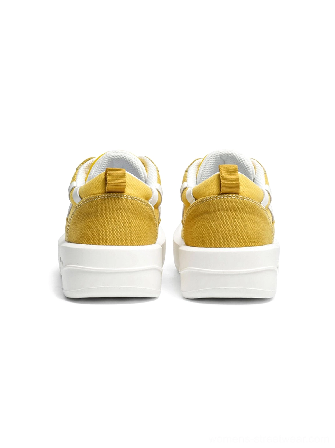 Neon streetwear sneakers with low-top lace-up construction bold color contrast and a sculpted white platform sole