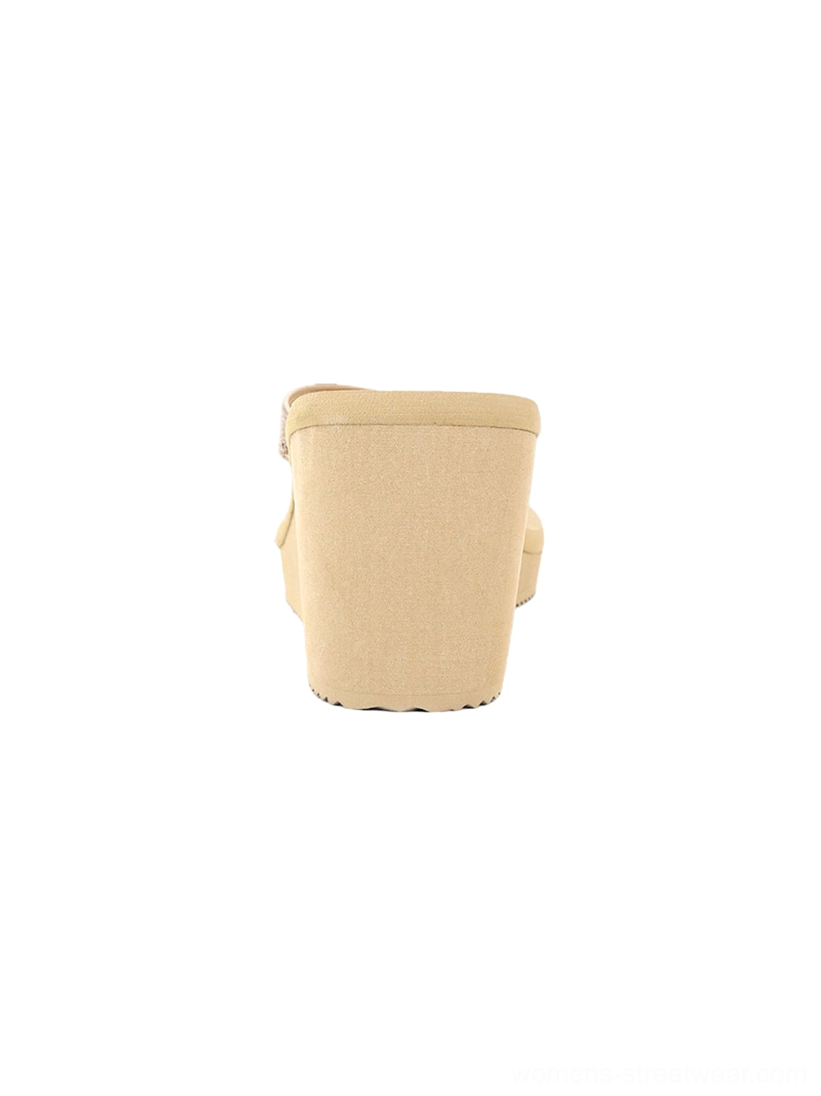 Neutral beige platform wedge slip-on footwear with a solid fabric-covered wedge sole