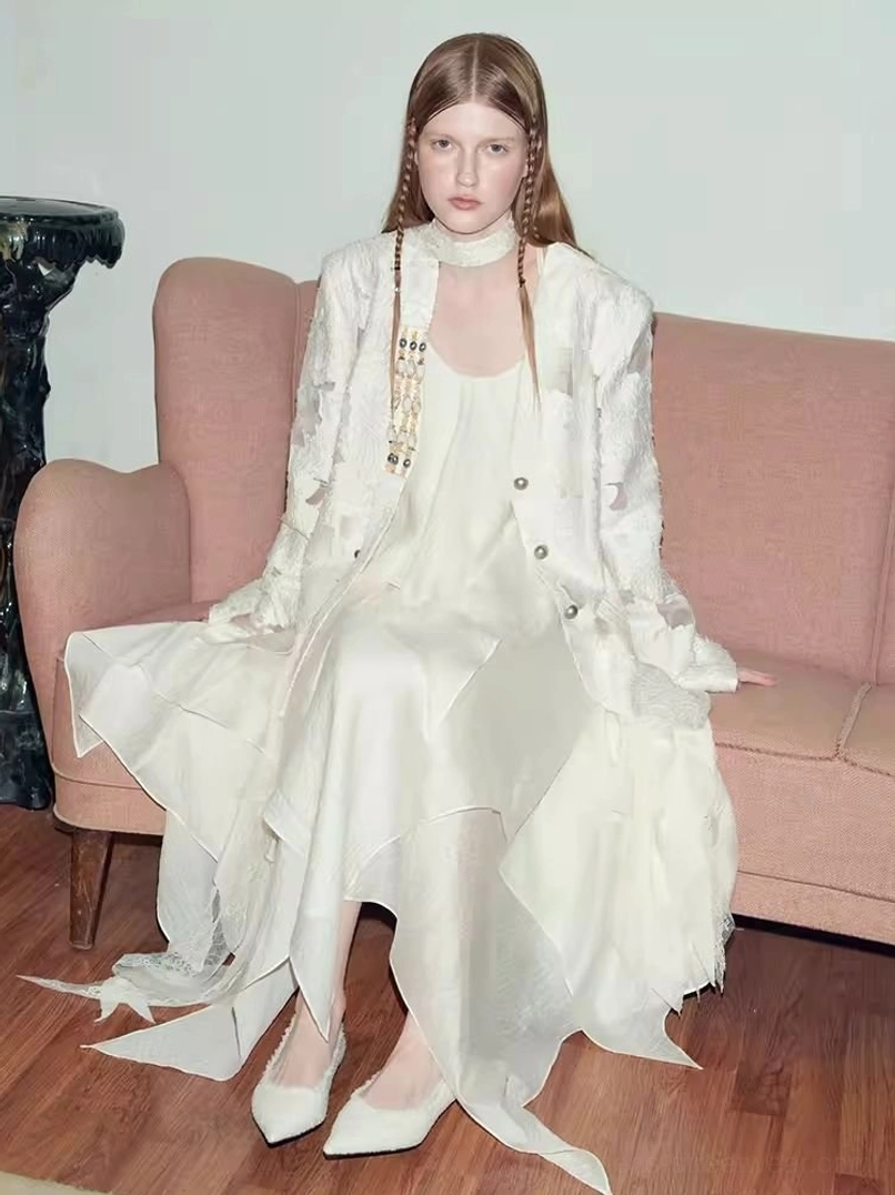 Off-white distressed cutout blazer for women streetwear detailed product view