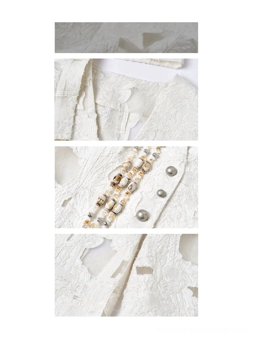Off-white distressed cutout women’s streetwear blazer fashion styling detail view