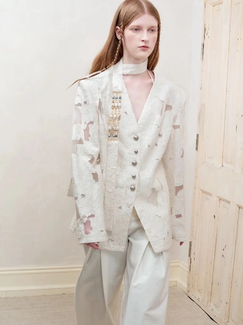 Off-white distressed cutout blazer women’s relaxed tailored streetwear fit view