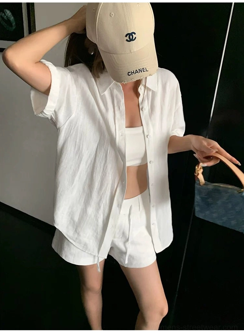 Off-white ramie linen shirt folded flat lay display showing proportions and color accuracy