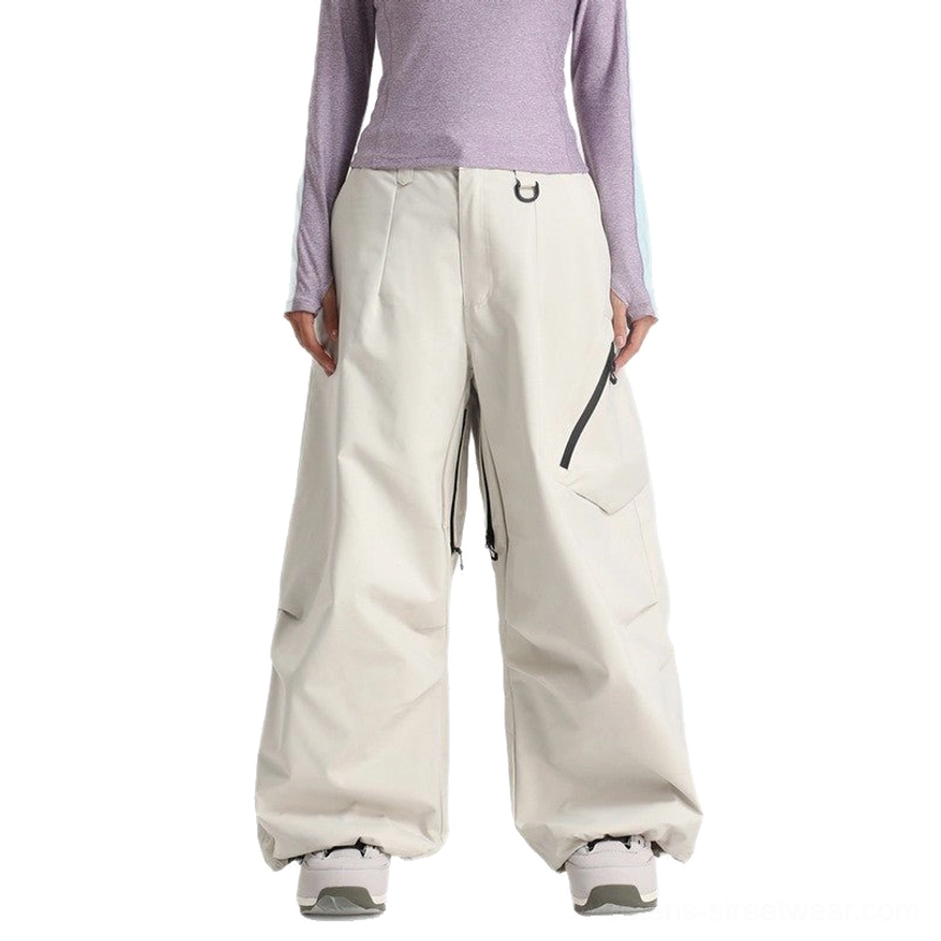 Off-white wide-leg snow pants front full view unisex model light purple top casual sports shoes adjustable waist