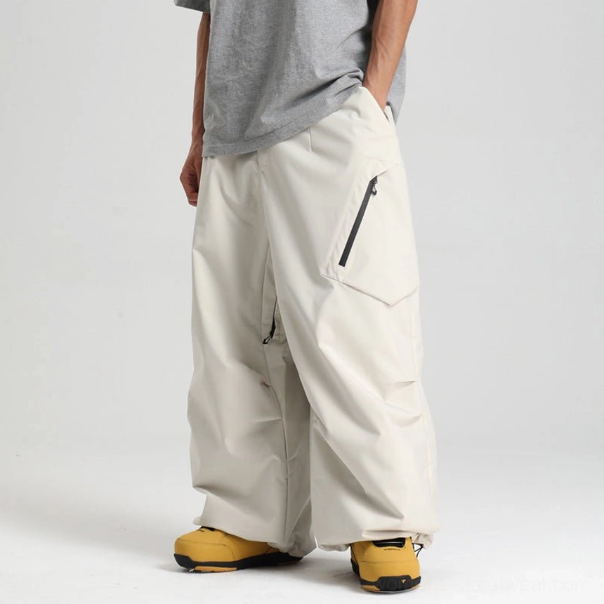 Off-white snow pants minimalist flap zipper pocket male model casual outdoor clean style hands in pockets