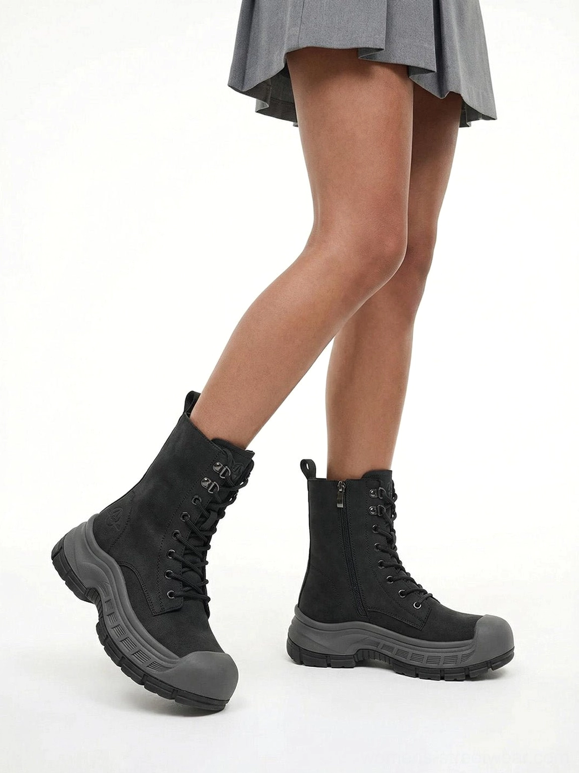 Olive green platform combat boots alternative product angle for utility streetwear styling
