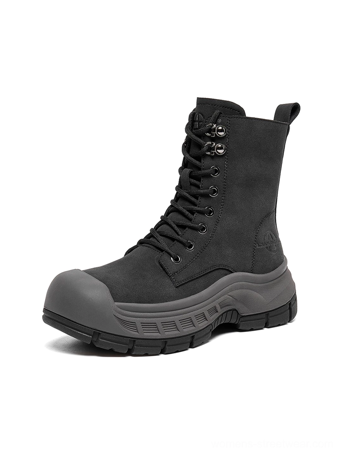 Olive green reinforced toe platform combat boots close product detail image