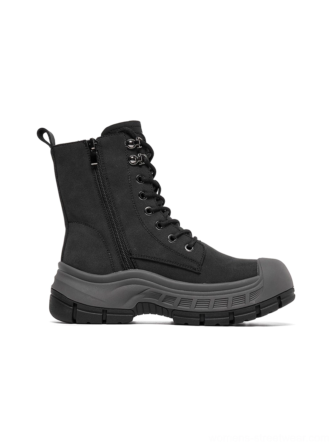 Olive green lace-up combat boots with platform outsole for urban streetwear outfits