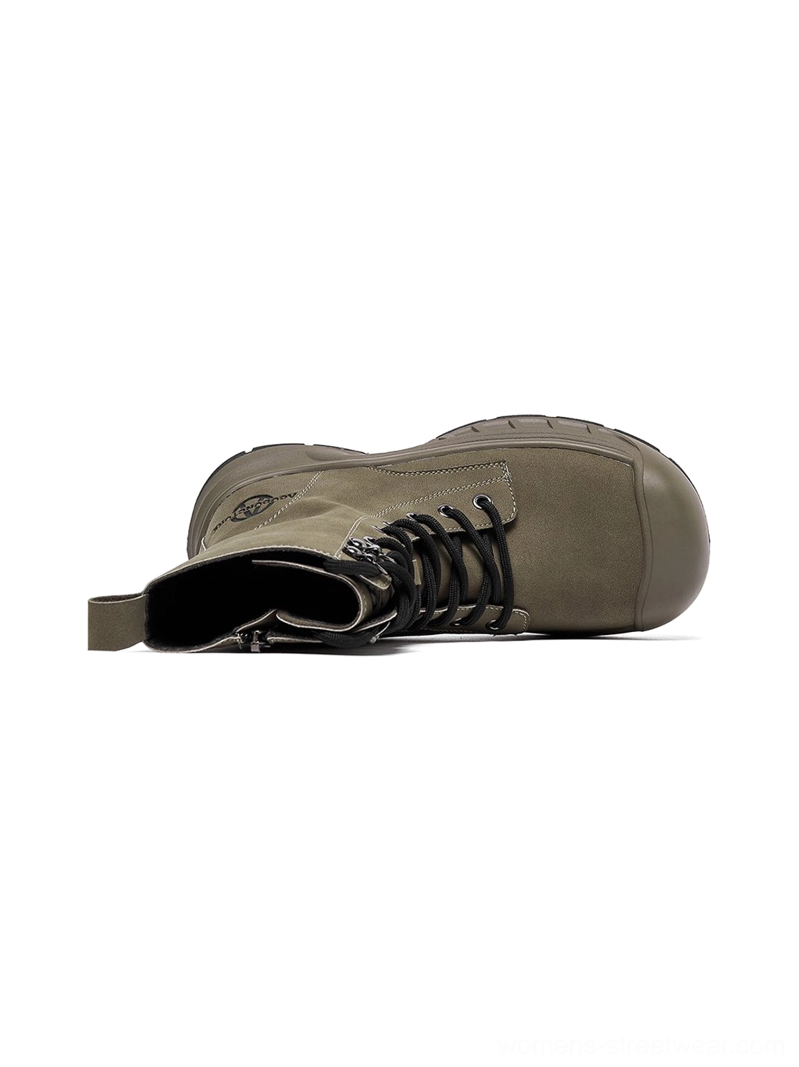 Olive green reinforced toe platform combat boots utility streetwear detail image