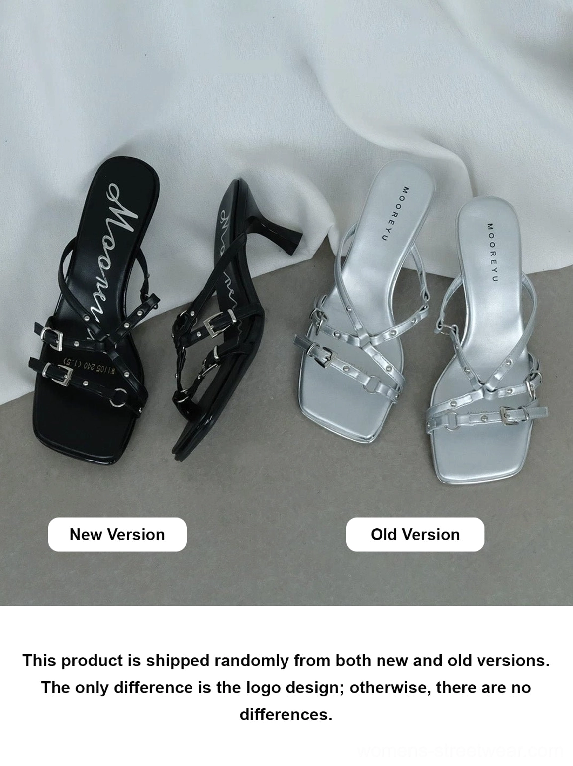 Contemporary open-toe buckle strap heeled sandals styled for women's Acubi and Korean-inspired fashion