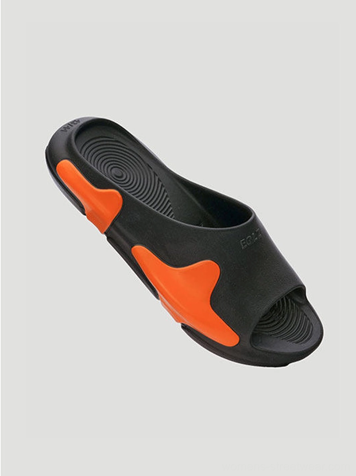 Orange asymmetric colorblock cloud cushion slide sandals with molded EVA upper and wave outsole